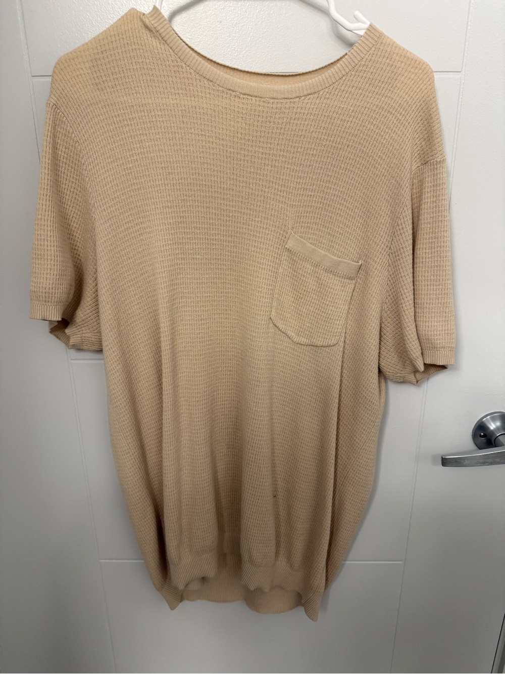 The Normal Brand Beige Crewneck Waffle Knit Short-Sleeve Sweater